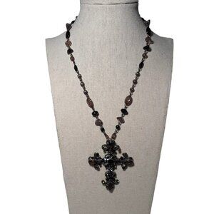 Gothic Rhinestone Cross Choker Necklace Open Work Beads Cosplay LARP